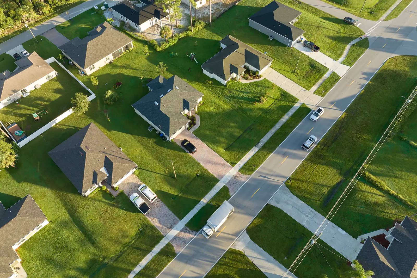 Aerial view of suburban neighborhood